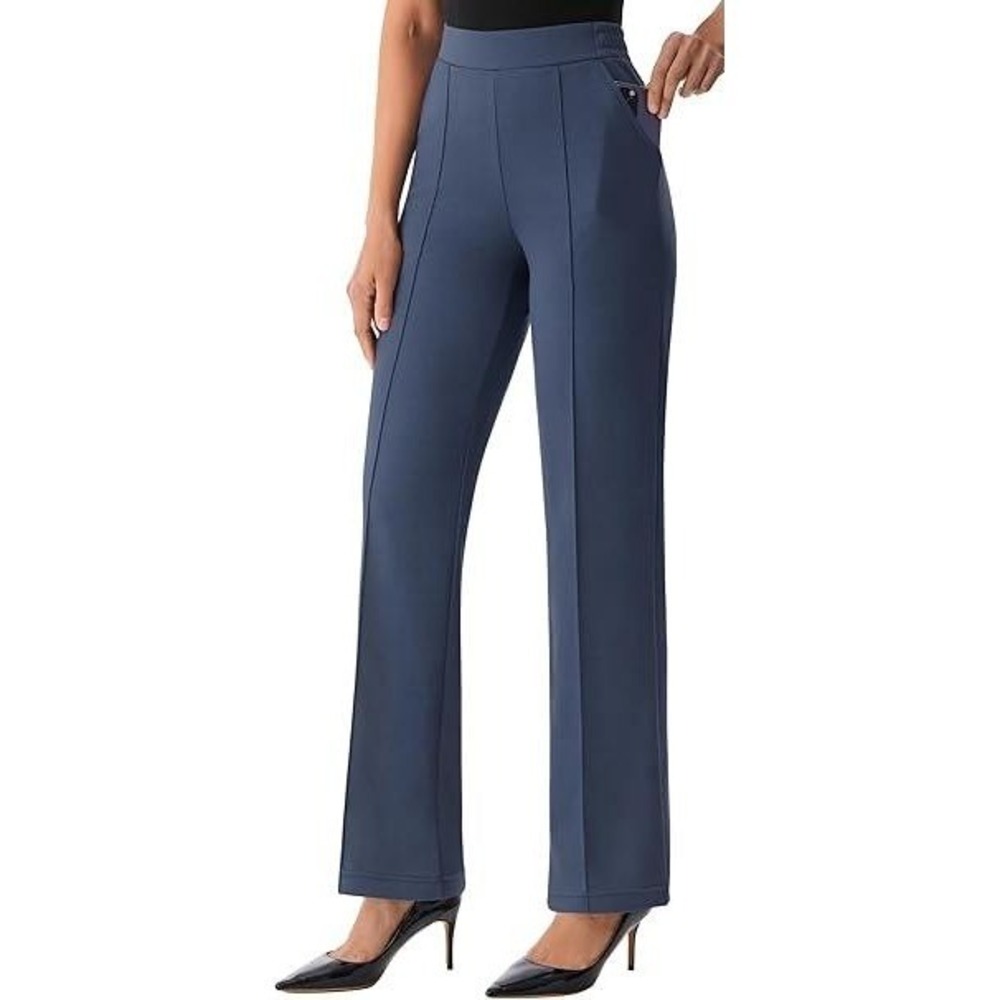 AFITNE Womens Yoga Dress Pants Navy Blue Wide Leg High Waisted Work Trousers Med